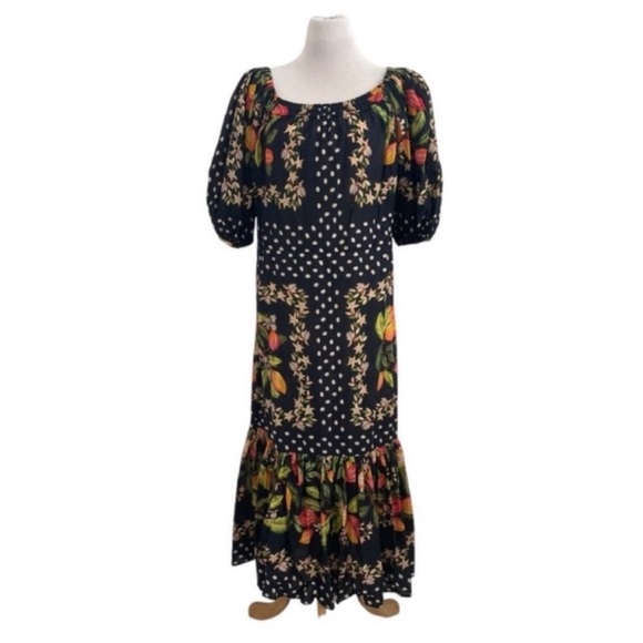 FARM Rio Cocoa Paradise Tropical Square Neck Maxi Dress Black Medium - Picture 2 of 9